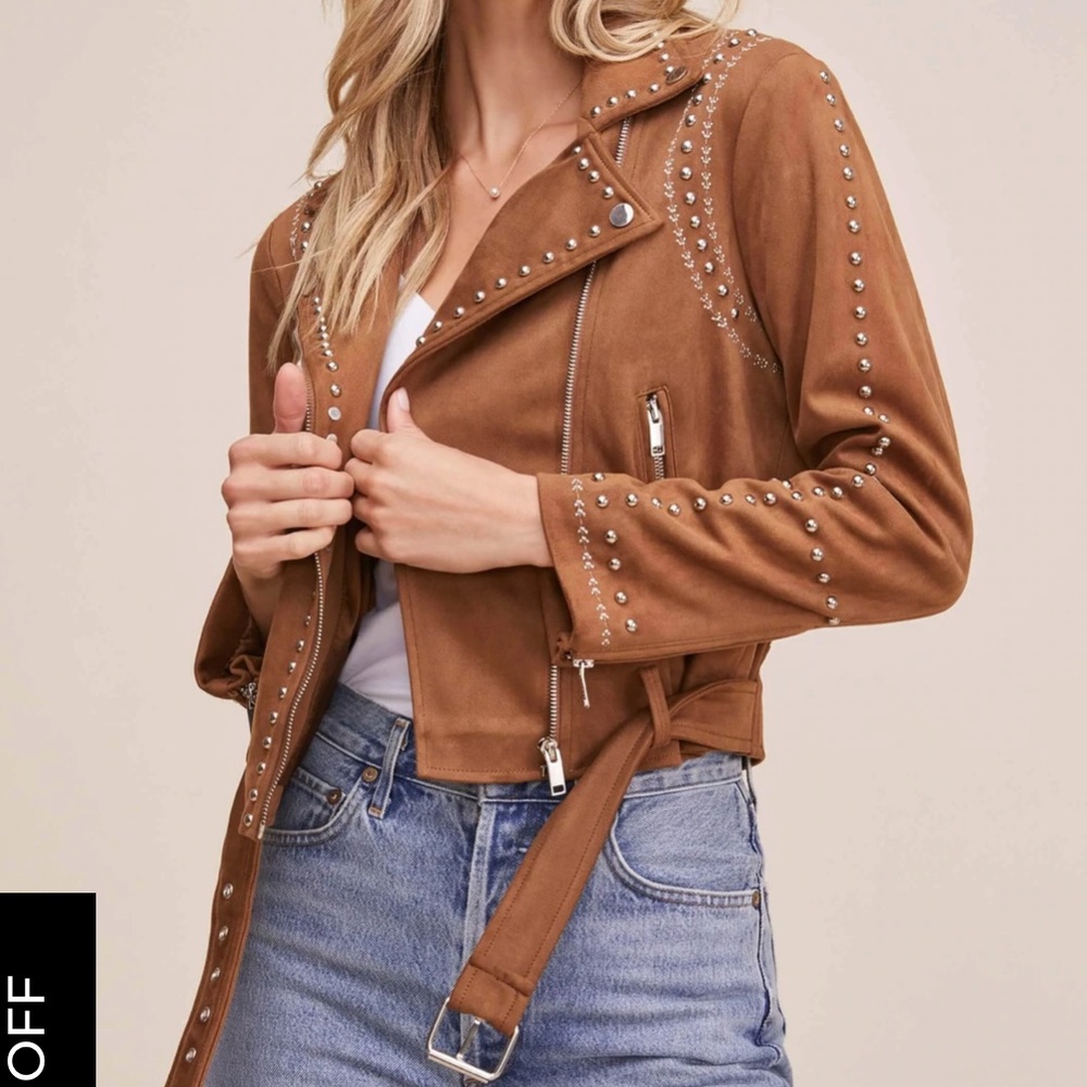 Suede leather brown jacket with studs